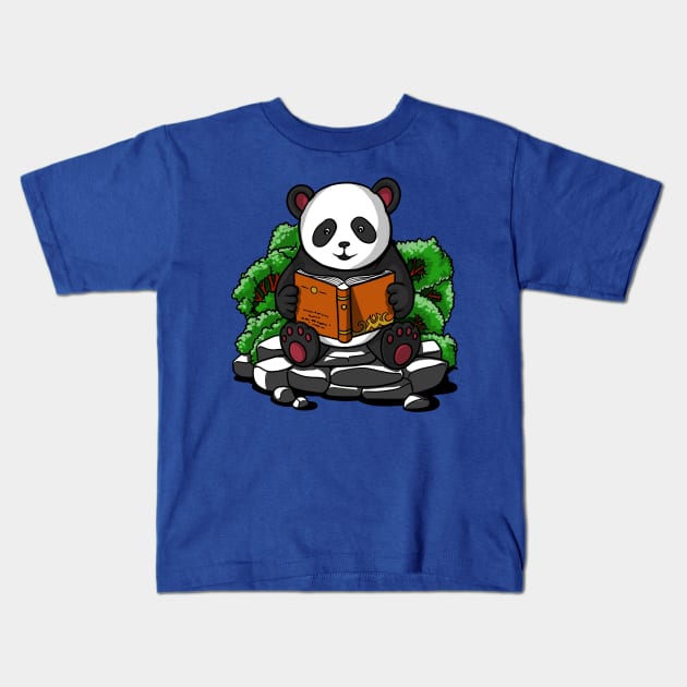 Cute Panda Bear Funny Book Lover Kids T-Shirt by underheaven